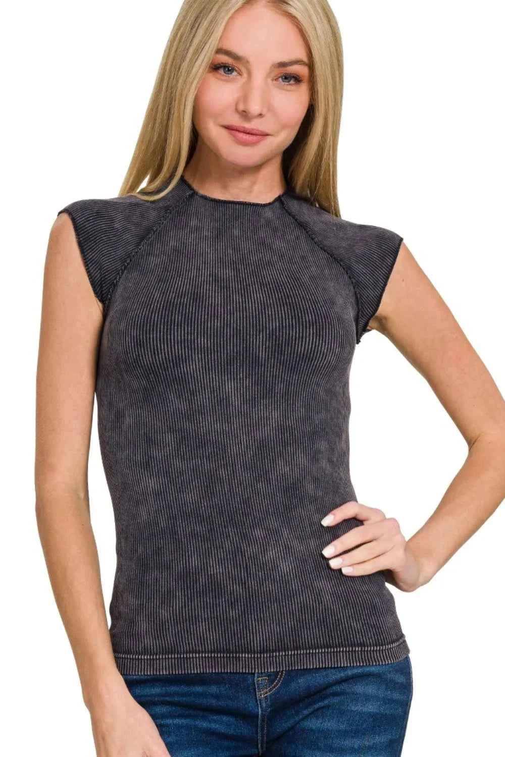 Zenana Washed Ribbed Seamless Top BLACK de5ec0ab-3dc6-451f-b93b-69608321f7bc-Max-Origin