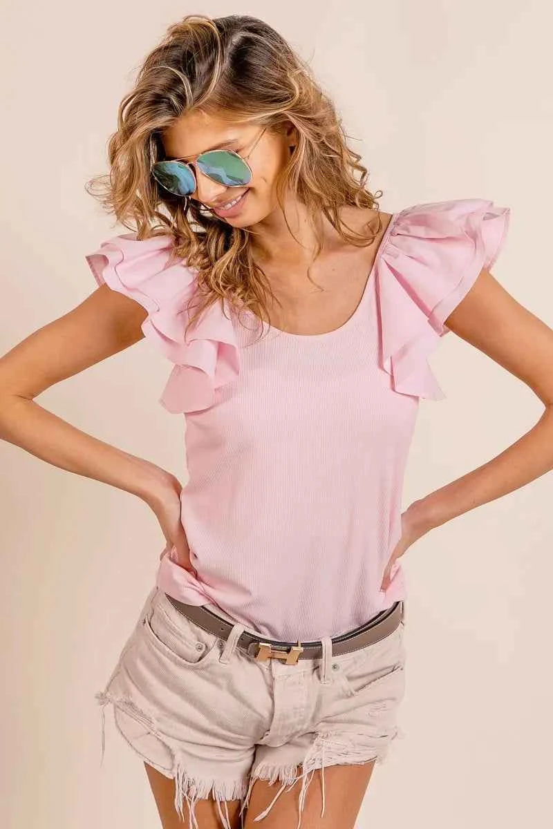 BiBi Wide Layered Ruffle Sleeve Scoop Neck Ribbed Top de5efeb0d358414f979f8438ba31b360-Max-Origin