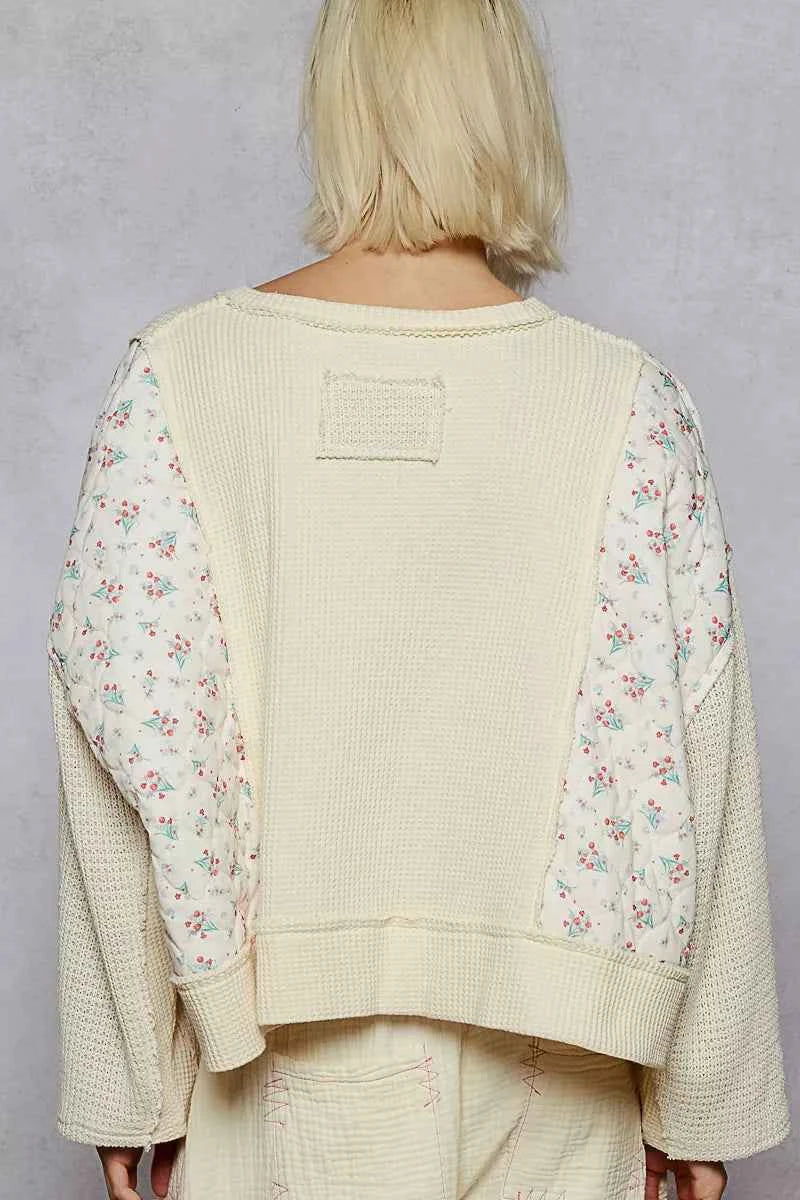 POL Mix Thermal Floral Pattern Quilted Knit Cropped Top with Raw Edge Detail de6345f8-35d3-43d5-abf2-dbc3bd46df04-Max-Origin