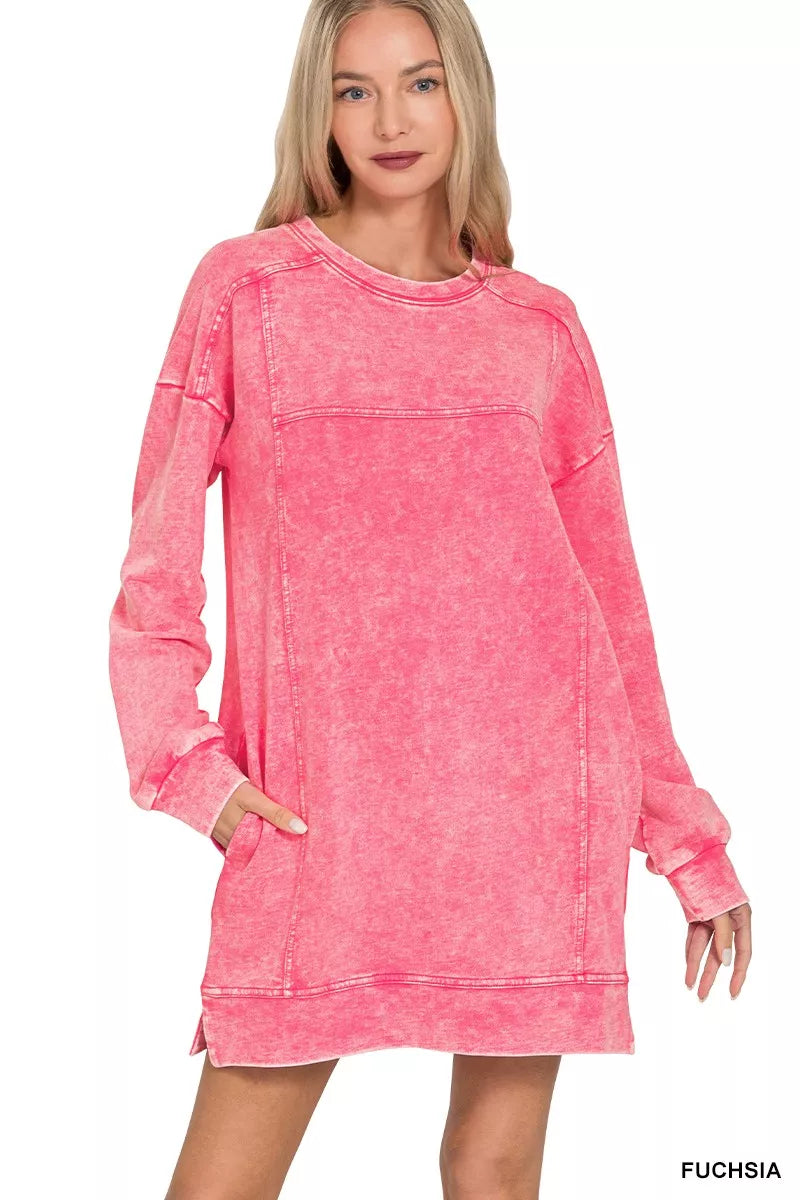 Zenana French Terry Acid Washed Dress with Pockets FUCHSIA de63fdb8fdb74c39abd4aeef26492815-Max-Origin