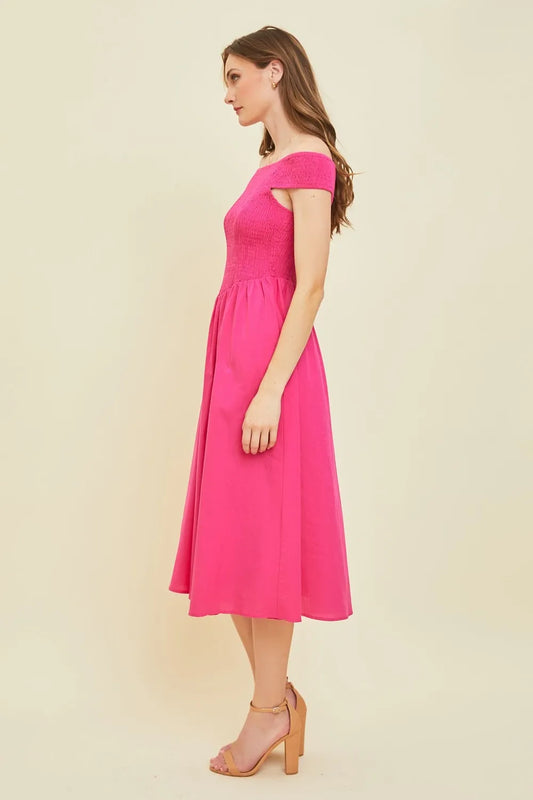 HEYSON Off-Shoulder Smocked Midi Dress de6438dd-ffb5-4059-bc91-8d5f9fdc9e37-Max