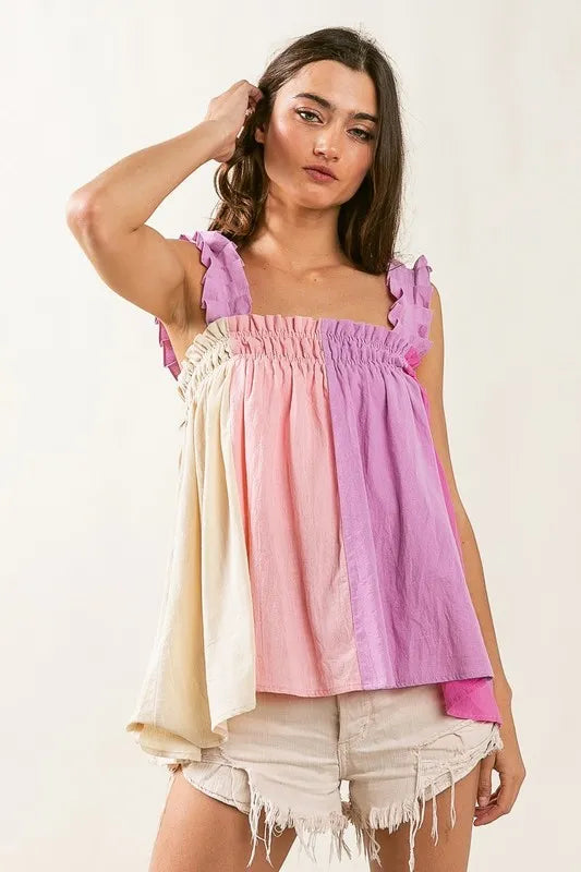 BiBi Frill Shoulder Strap Color Block Bodice Top de6472b0-bd4c-4283-91ab-a52a050501cb-Max-Origin