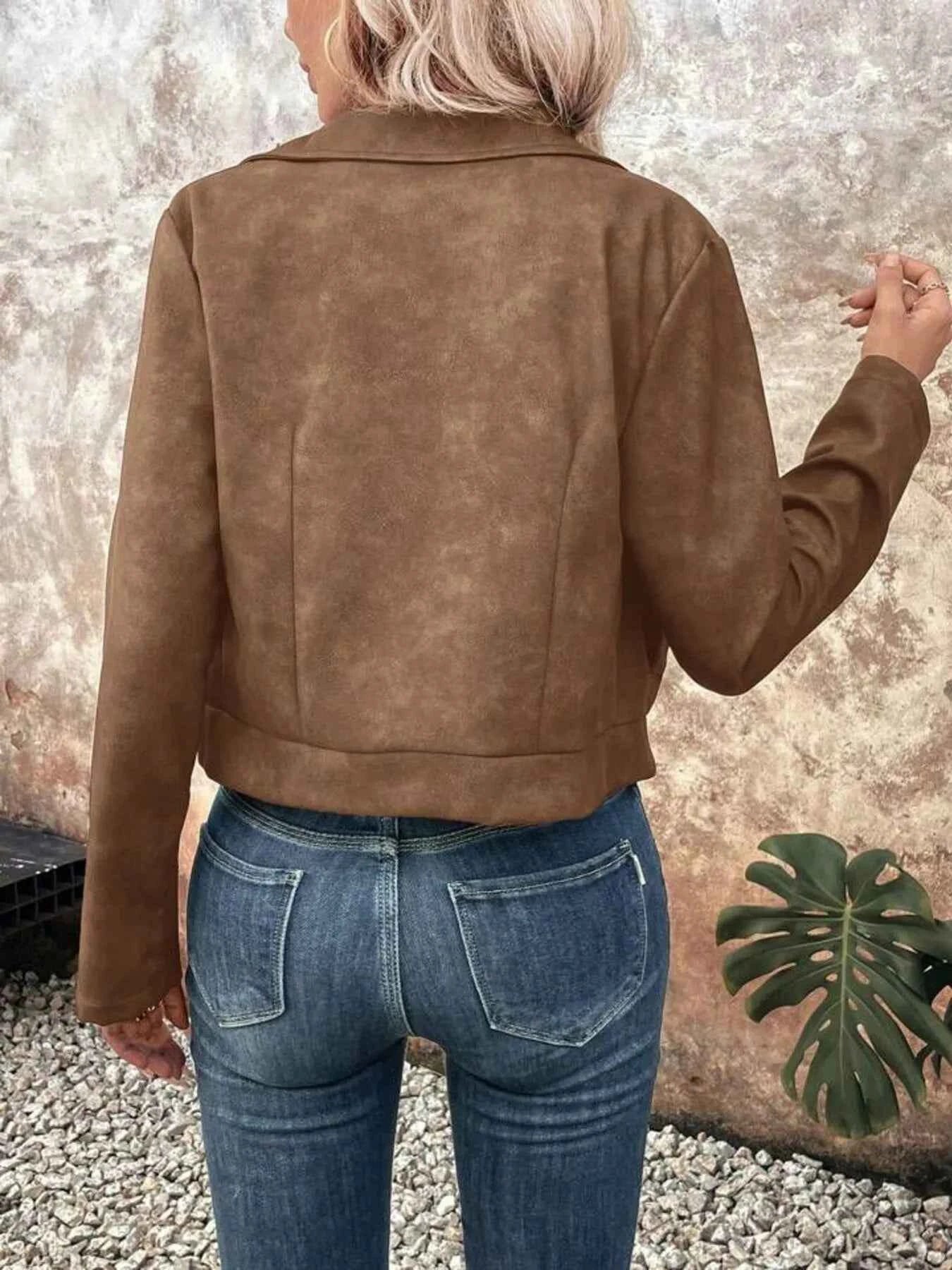 Zip Up Suede Cropped Moto Jacket