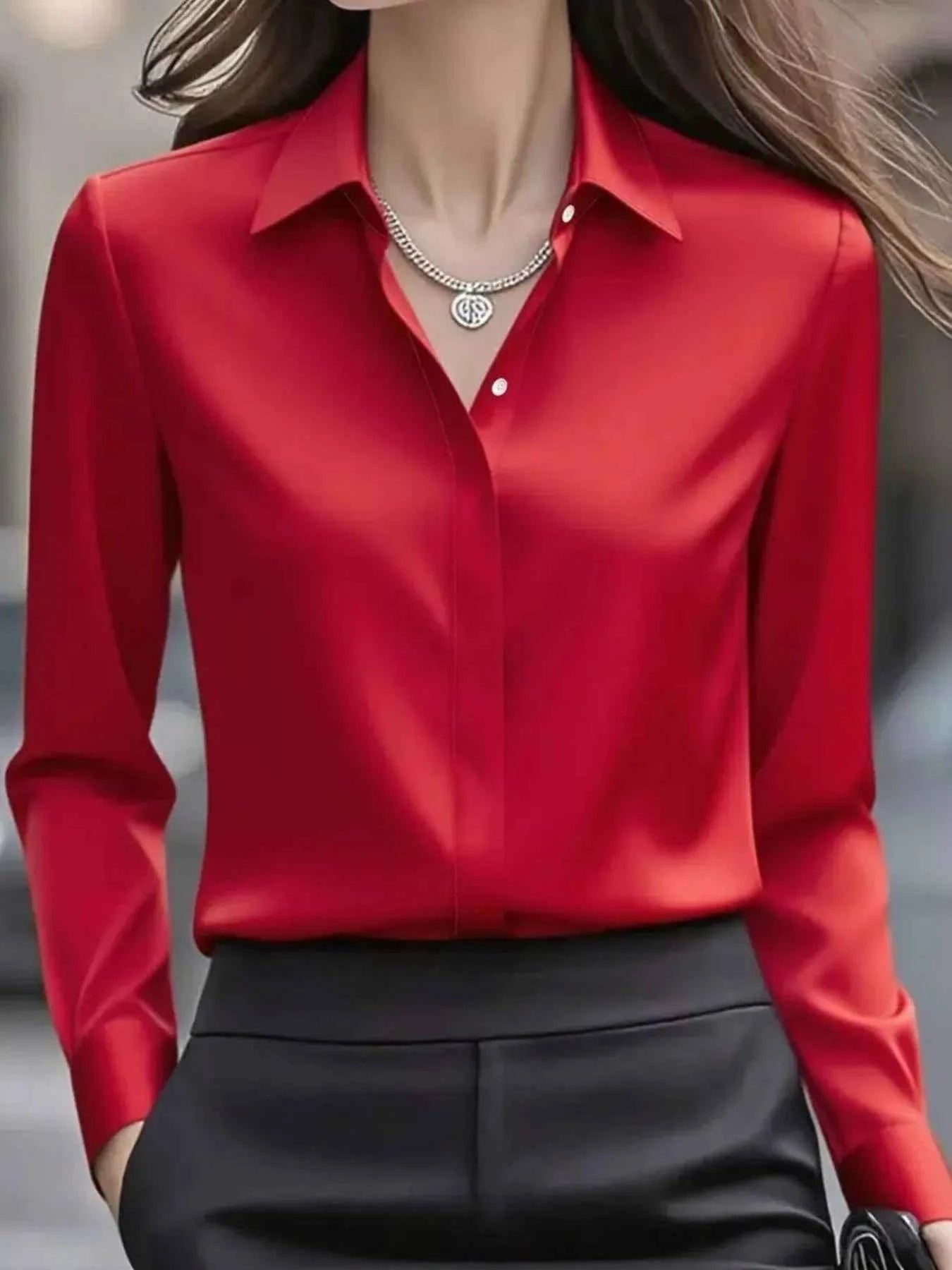 Button Down Collared Neck Long Sleeve Shirt Red de6b3aa4-a71d-461f-b85a-01692fe7a712-Max-Origin