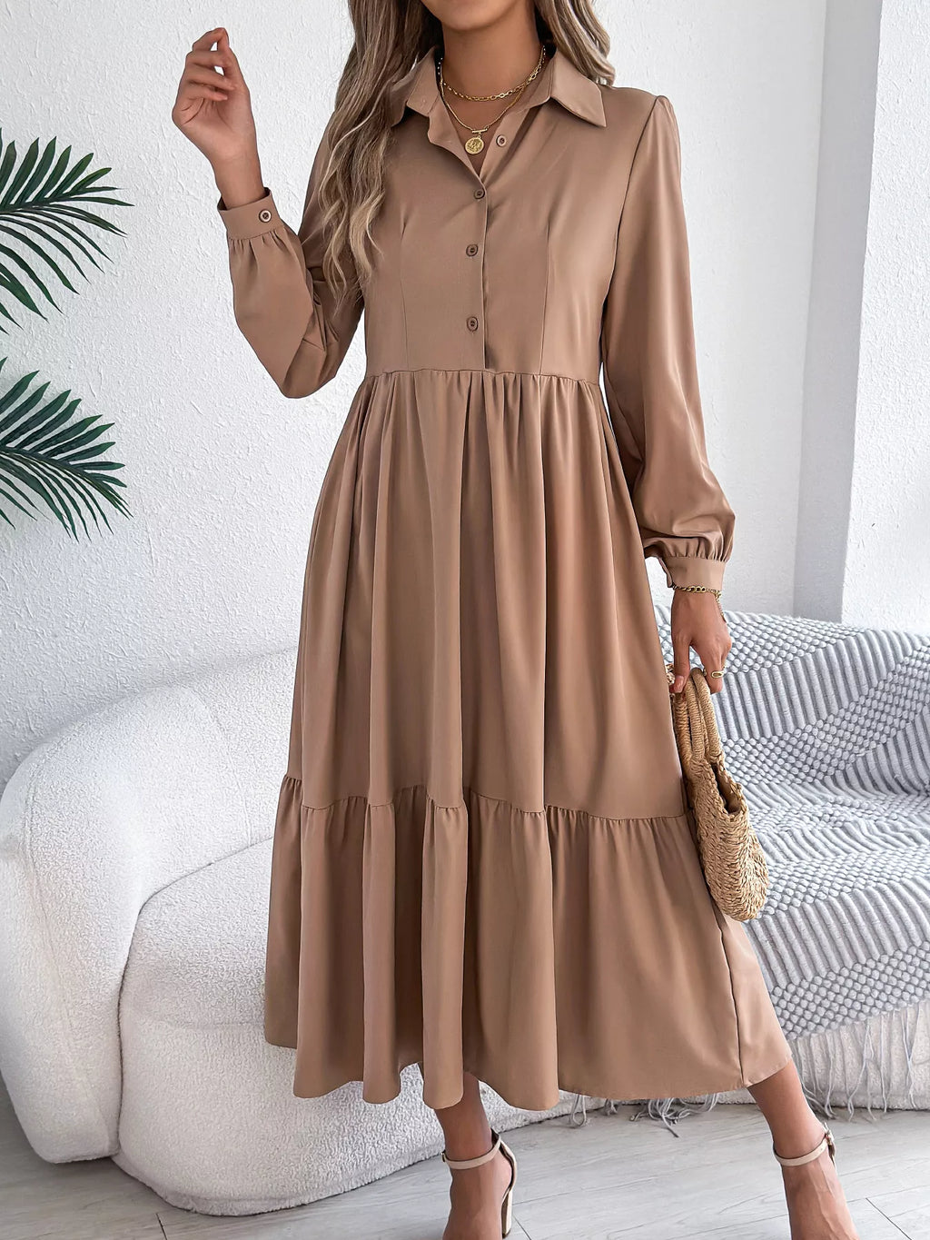 Long Sleeve Tiered Button Front Midi Dress de7b23caa03b430482e4c844fd550971-Max-Origin