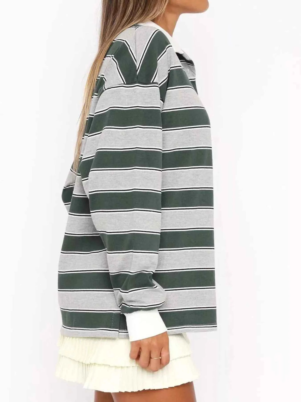 Striped Button Detail Long Sleeve Polo de83c595-38fe-40a3-9462-afc56d2acc2d-Max-Origin