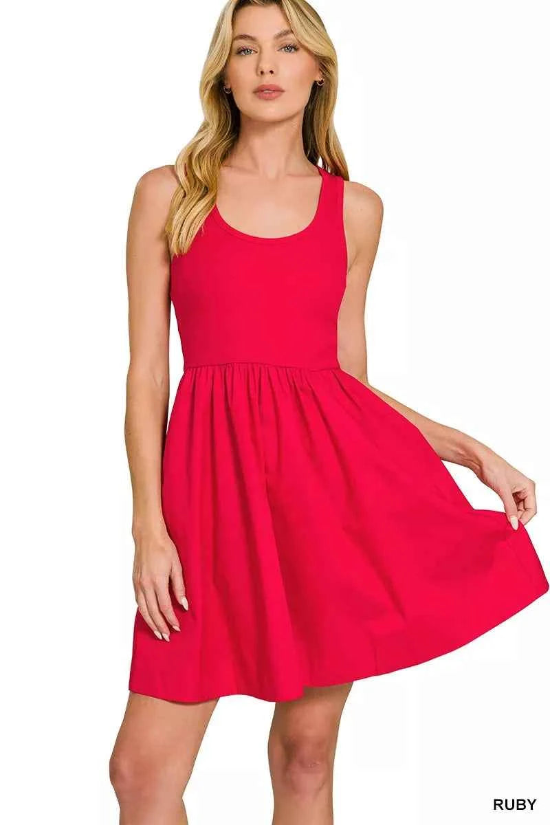 Zenana Combined Knit & Woven Midi Dress RUBY de84b97cbcda4ac6880d2d7a189c0660-Max-Origin