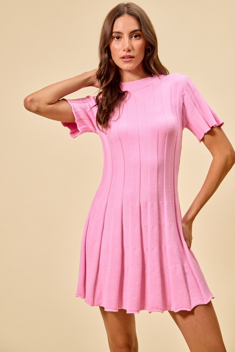 SO ME Wide Rib Short Sleeves Sweater Knit Mini Dress de86b98458694bb0b663c3316a090607-Max
