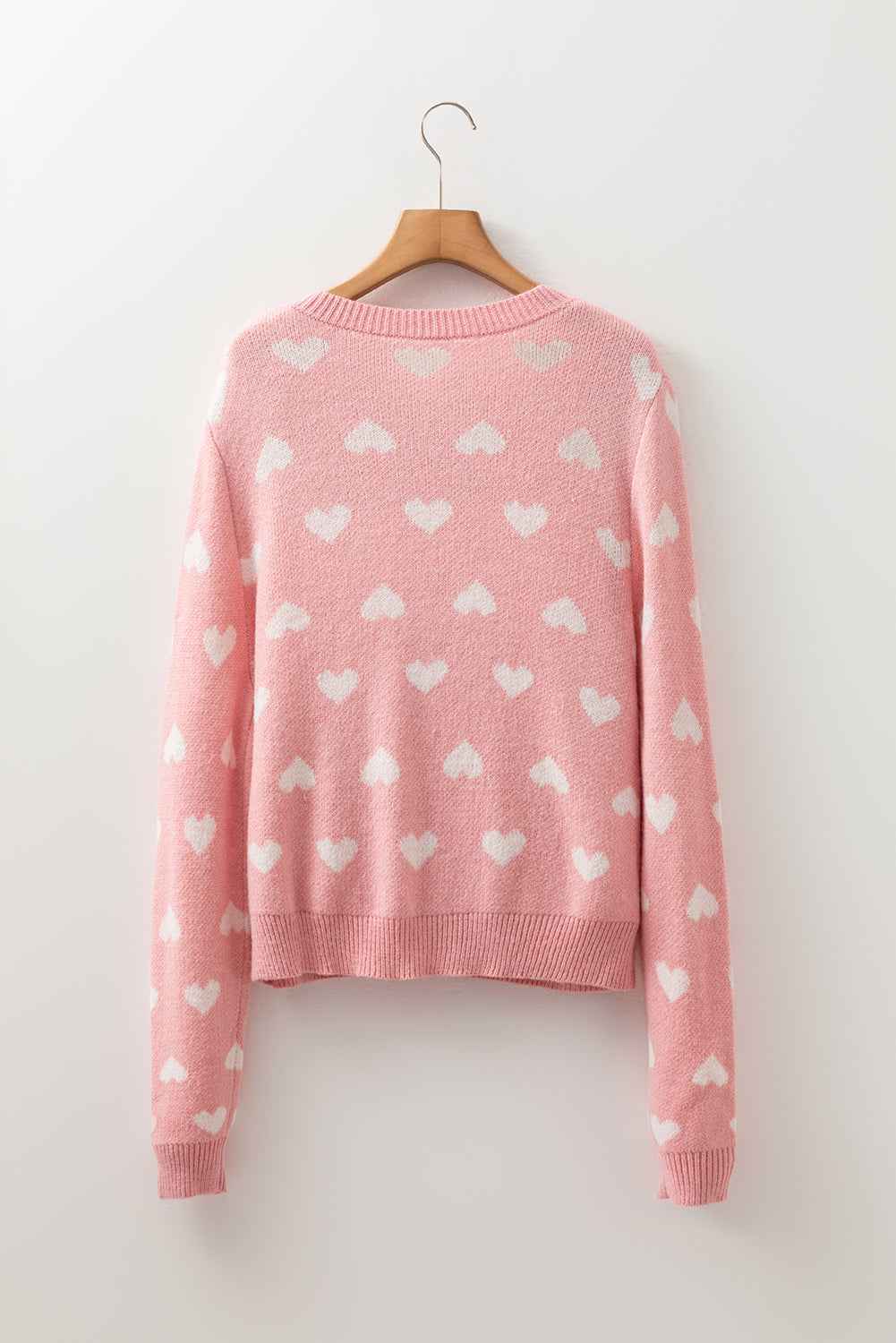 Light Pink Heart Pattern Button Front Cardigan Sweater de8a58a3253ceda0