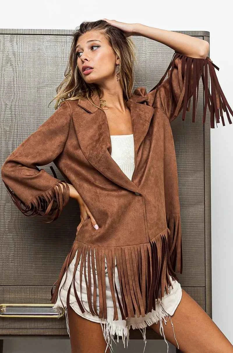 BiBi Suede Single Blazer with Fringed Hem de90b8d7c32c45ed889b1cc5650e3f1d-Max-Origin