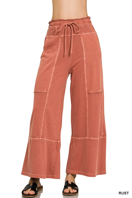 French Terry Washed Exposed-seam Wide Leg Pants RUST de9778a3-fe0a-4c07-b7f6-a0495b733610-Max-Origin