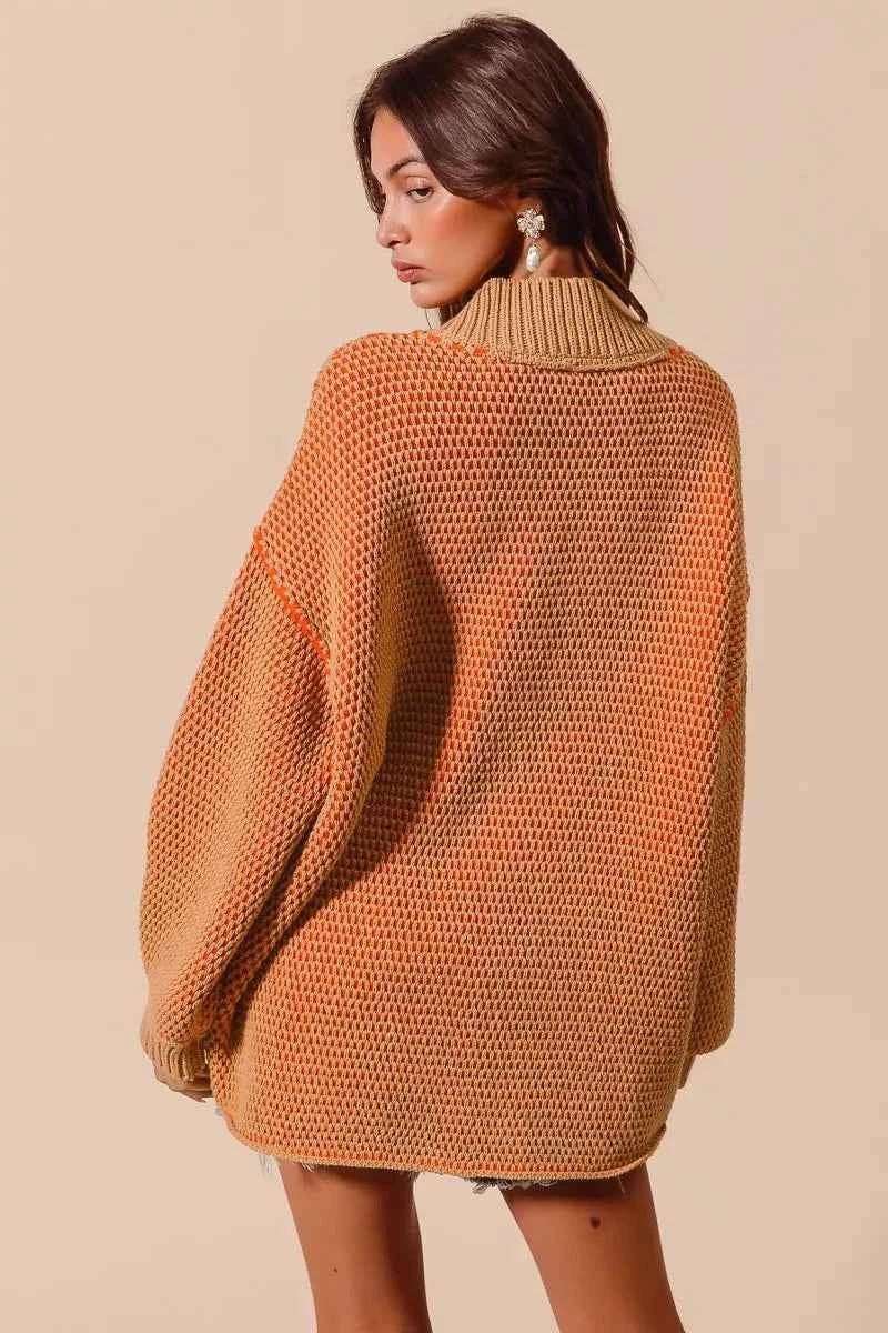 SO ME Oversized Two Tone Textured V Neck Sweater dea1337781cb4a3ca7561a8be4185519-Max-Origin