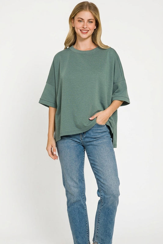 Full Size Scuba Round Neck Top With Side Slits Plus Size dea60458-170c-4b8e-824d-3d42d886ddca-Max