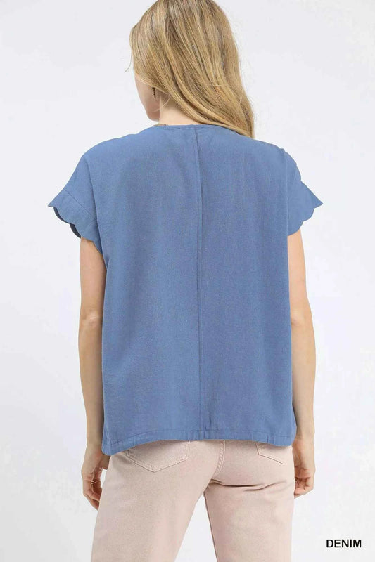 Embroidered Scallop Sleeve Top with Drawstring Hem dea6c9f1-1d8a-4cac-be99-55a7d9a7b8ff-Max-Origin
