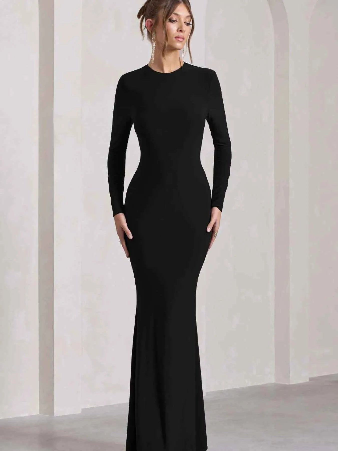 Round Neck Long Sleeve Bodycon Maxi Dress dea96687d2b242f586754f41be8051ff-Max-Origin