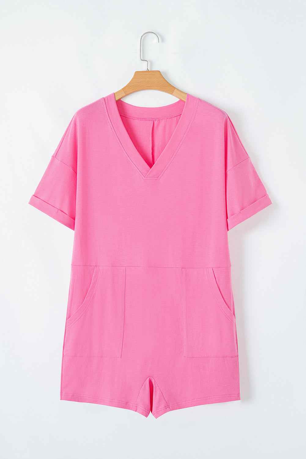 Bonbon Loose Half Sleeve V Neck Plain Romper deac22871cc7cc82