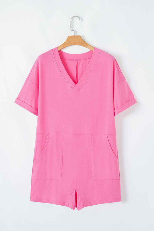 Bonbon Loose Half Sleeve V Neck Plain Romper deac22871cc7cc82