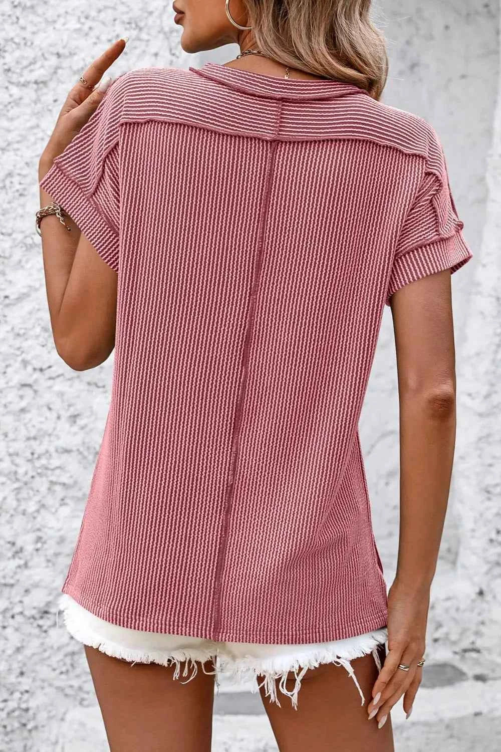 Mandy Striped Round Neck Short Sleeve T-Shirt deb418b6-0fb2-4d2d-9e44-845a1d0c8685-Max