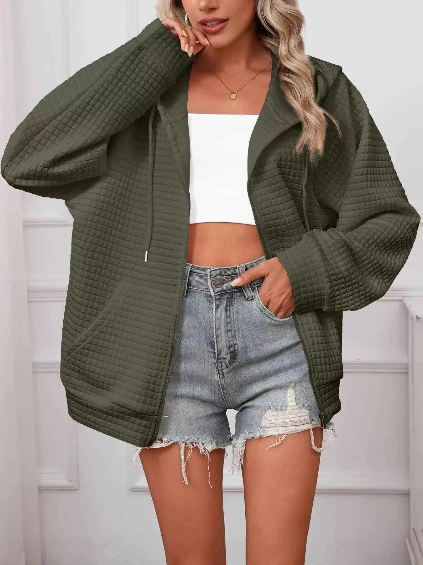 Full Size Textured Quilted Zip-Up Hooded Jacket Plus Size Army Green deb7720e649e44d39f2b582f0f164495-Max-Origin