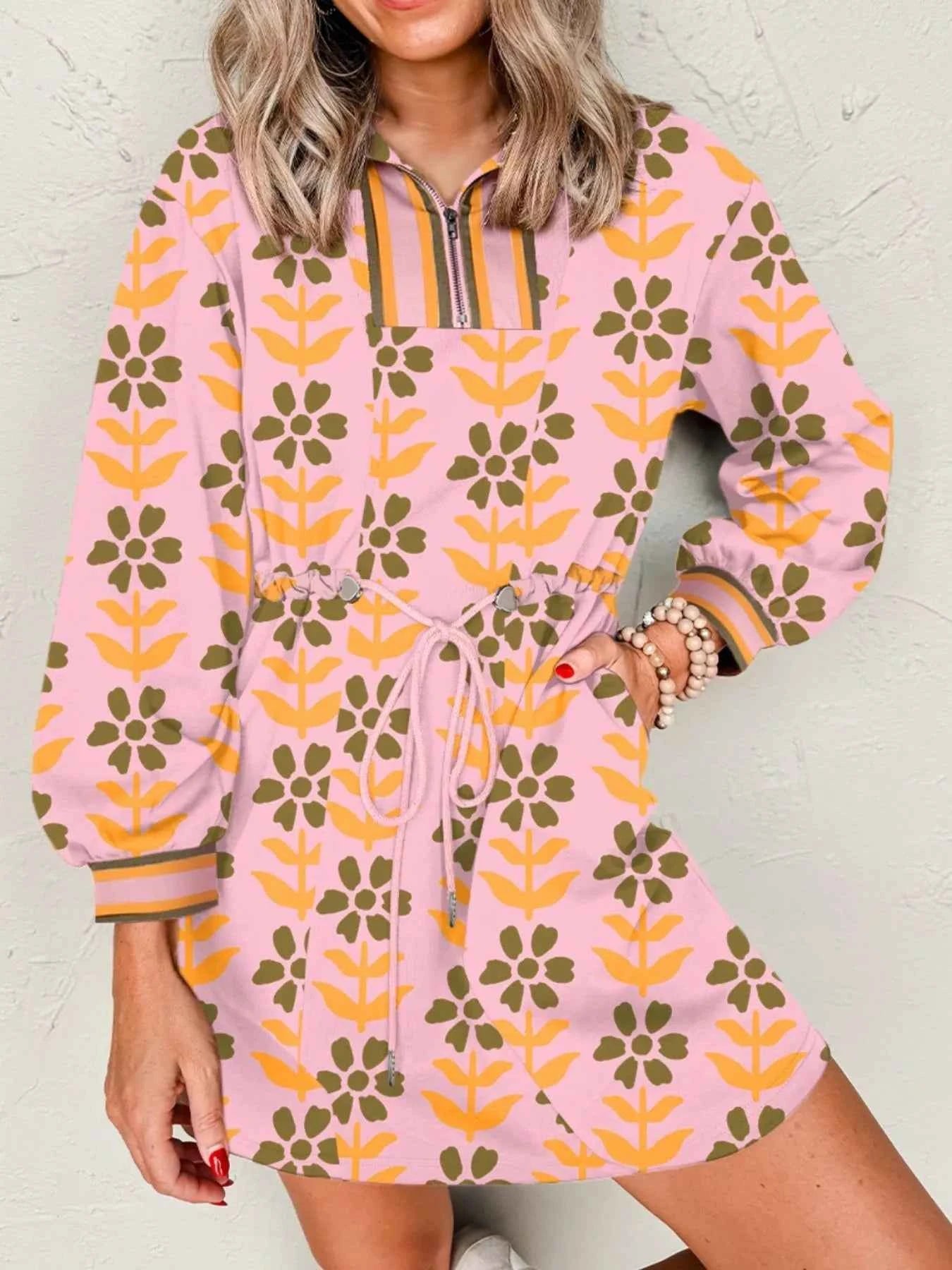 Printed Drawstring Waist Mini Dress dec15721-6a7c-45d2-9999-7d607e49a1df-Max-Origin