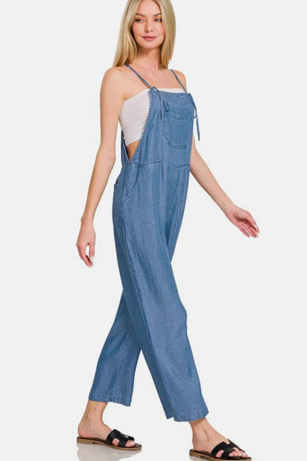 Zenana Washed Adjustable Strap Wide Leg Denim Overalls deccfff5-be0c-4ca9-bc3e-8b4397e6a79b-Max
