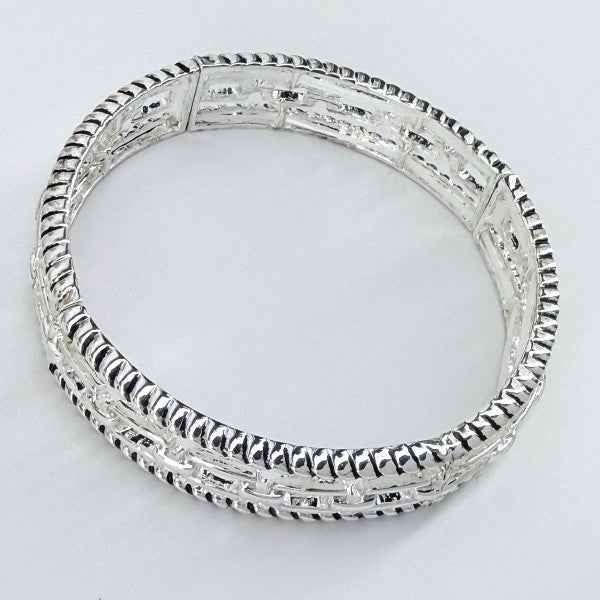 Stretchable Bracelet With Filigree and Cuban Link Silver One Size ded9d9fe-d84f-42de-8161-363c2bd050e9