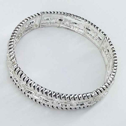 Stretchable Bracelet With Filigree and Cuban Link Silver One Size ded9d9fe-d84f-42de-8161-363c2bd050e9