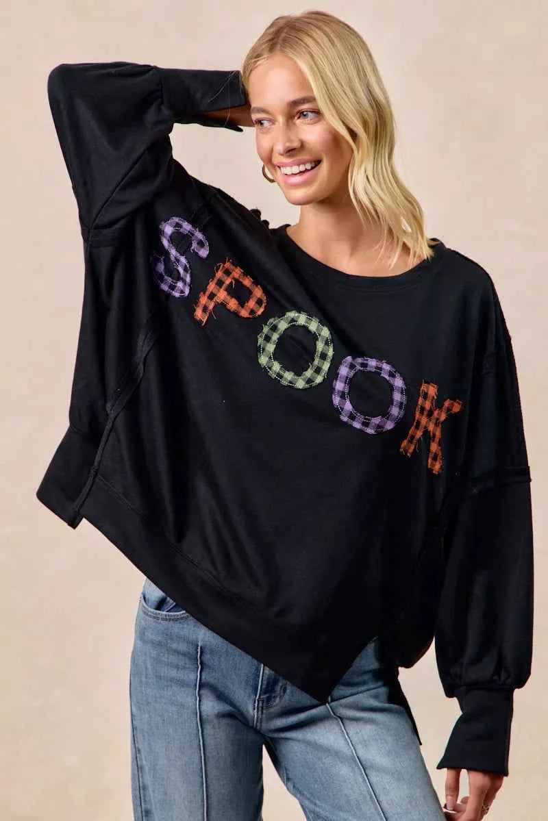 BiBi Spook Plaid Letter Print Oversized Sweatshirt dee675409464442aac113ff5e62f2c7c-Max-Origin