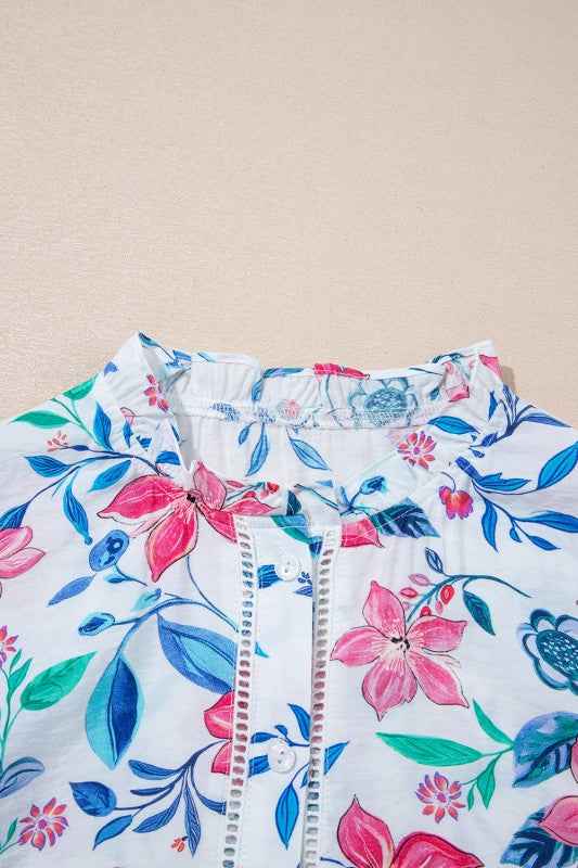 Floral Lace Trim Buttoned Long Sleeve Shirt dee6e448-68b3-4c41-92b8-812d60e758f9