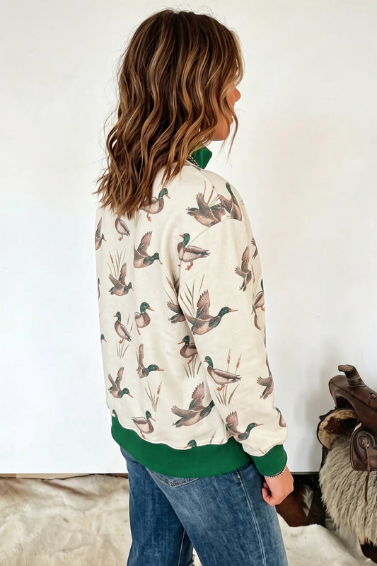 Multicolour Mallard Print Patchwork Colorblock High Neck Sweatshirt deef8930291d3baf