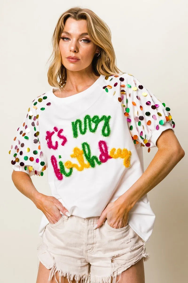 BiBi Metallic Letter Spangle Raglan Puff Sleeve Top def206462e2b4cf8ae6523920bf0d976-Max-Origin