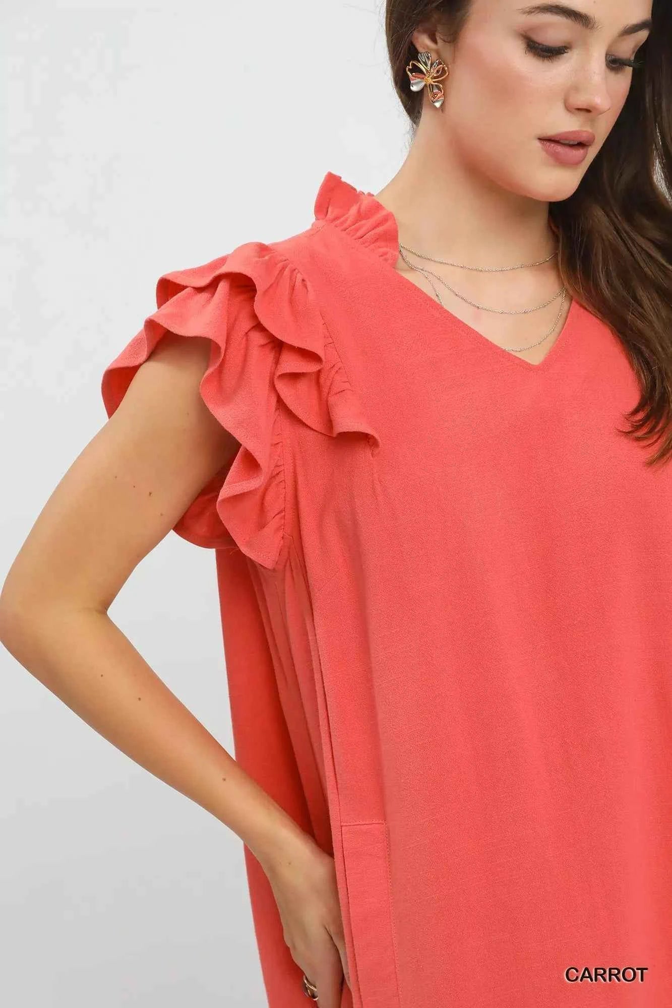 Umgee Linen Flutter Sleeve Shift Dress with Pockets def25142-8783-4830-8af5-6ef4cc104096-Max-Origin