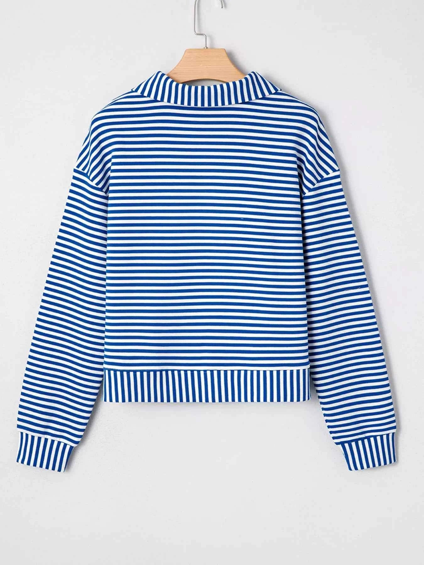 Stripe Quarter Zip Collar Long Sleeve Top def3a18da20d4033a2977c7159788452-Max-Origin