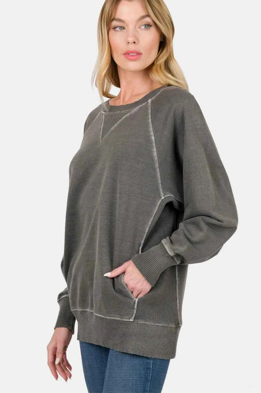 Zenana Round Neck Long Sleeve Sweatshirt Black def5d78c-6ada-4b3d-859d-2caee1a498a3-Max