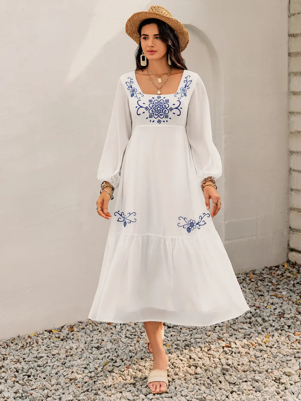 Printed Square Neck Balloon Sleeve Dress def5f2c0-3282-4ee3-9059-bfd602f53d78-Max