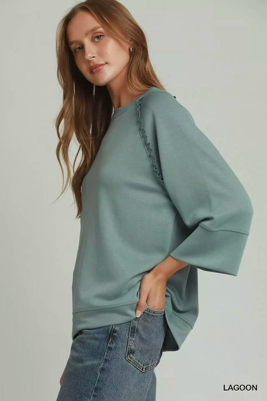Ruffle Trim 3/4 Raglan Sleeve Top defb2477-b6cc-4630-a306-cda968fdc5bb-Max-Origin