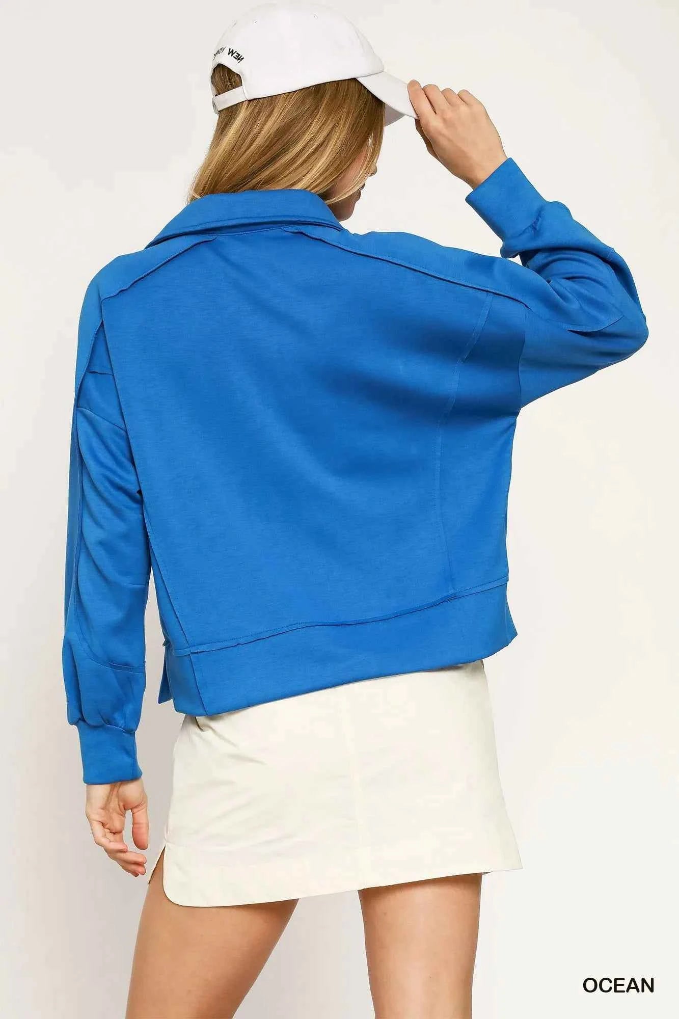 Umgee Collared Neck Long Sleeve Top with Raw Hem Detail defffa50-ac46-4645-8b21-928fd2ea65b6-Max-Origin