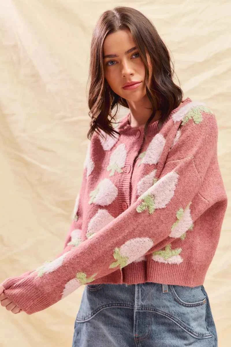 SO ME Strawberry Fruit All Over Button Sweater Cardigan df00eef5b0654ed98fb8f3c10f434a50-Max-Origin