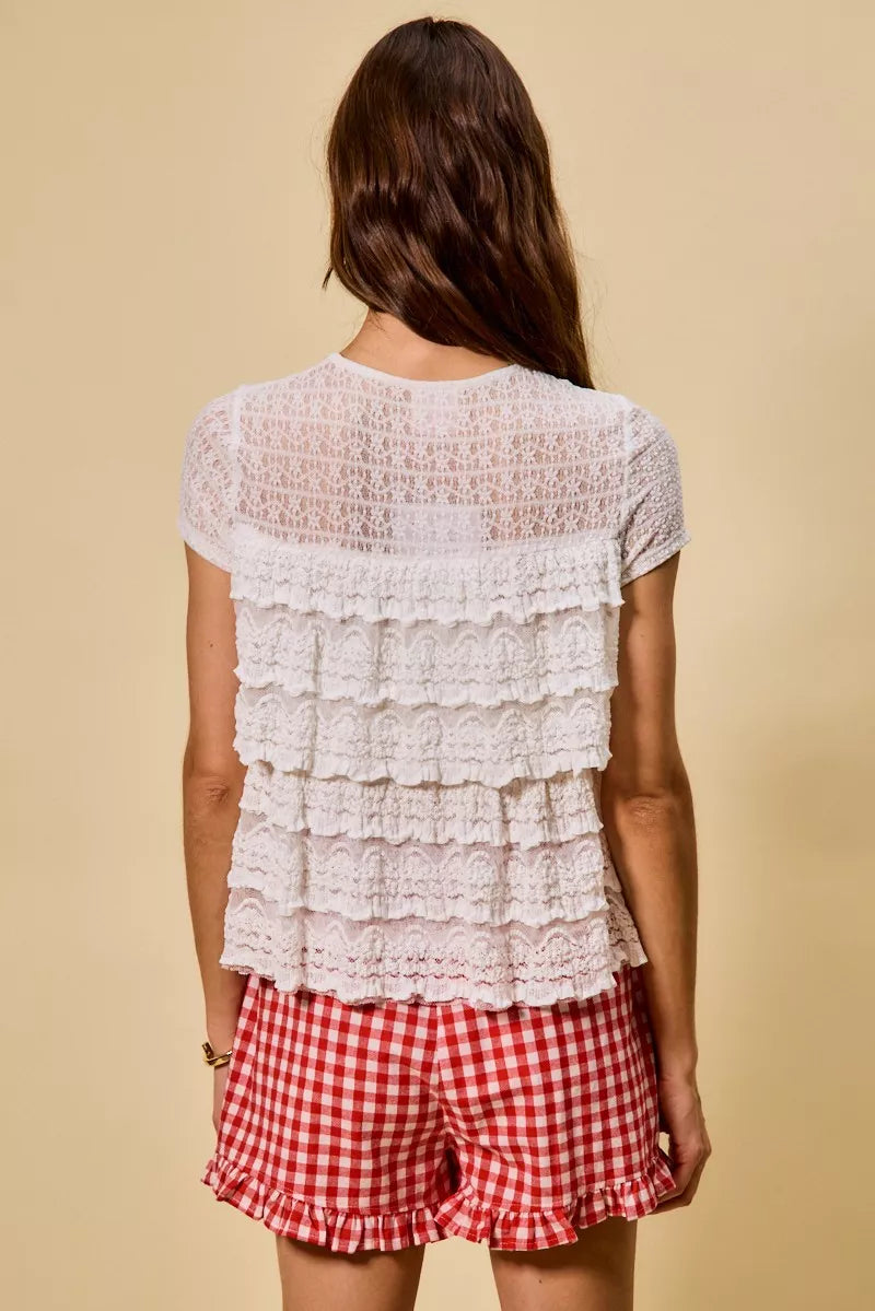 SO ME Ruffle Tiered Stretch Lace Short Sleeves Knit Top df04b9688fc149b79441a7b2459735dc-Max-Origin