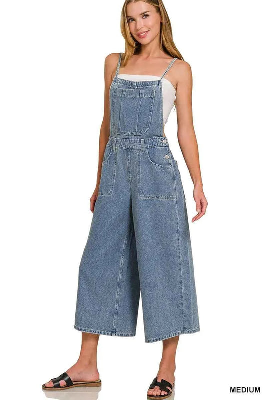 Denim Medium Washed Wide Leg Overalls df0bbb7f413046599aabe7999aea1557-Max-Origin