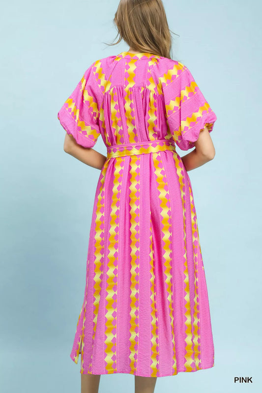 Geo Stripe Smocked Waist Tie Dress df222244-b31e-4c46-b23e-b494734609d6-Max-Origin