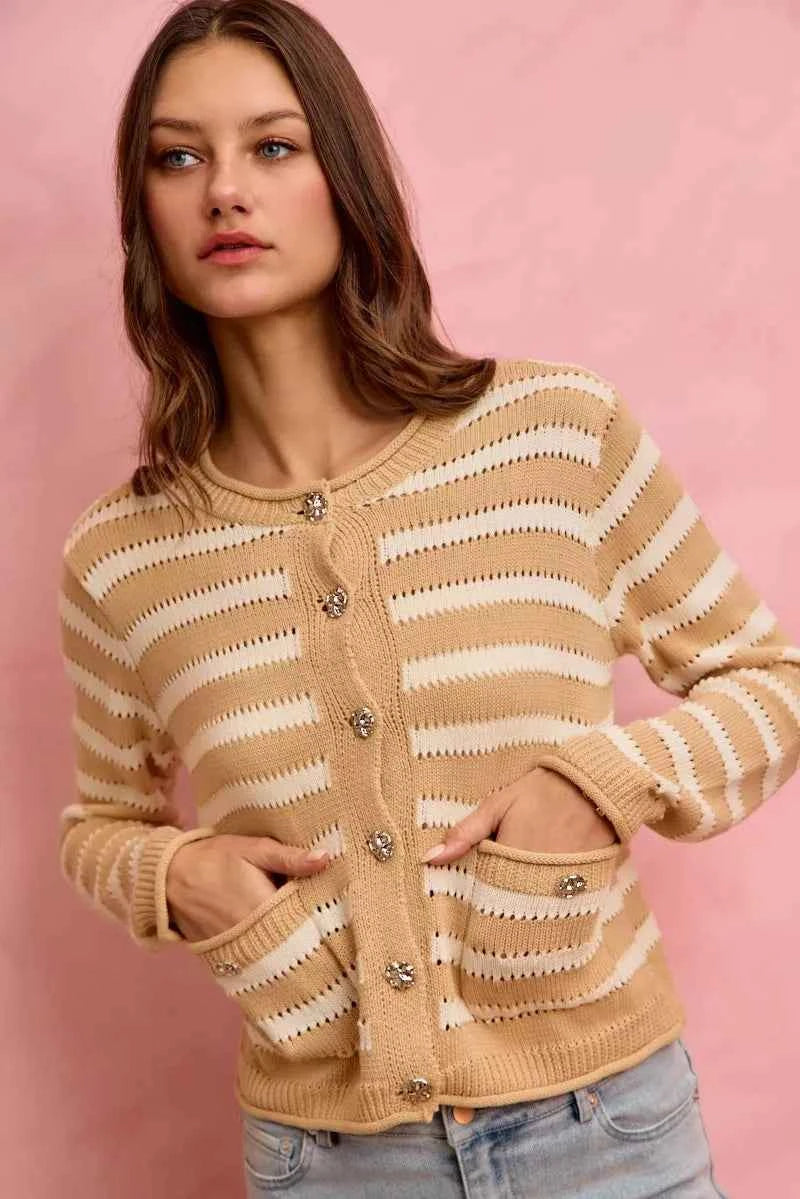 SO ME Stripe Long Sleeves Button Sweater Cardigan df22470b611340ecb09278889dcebc2f-Max-Origin