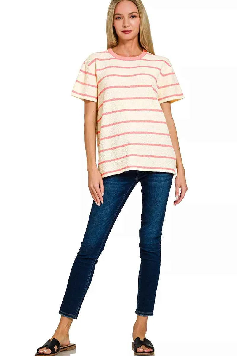 Zenana Textured Striped Crew Neck T-Shirt df2ae664-dc68-45a1-a6c5-c880d40bfa86-Max-Origin