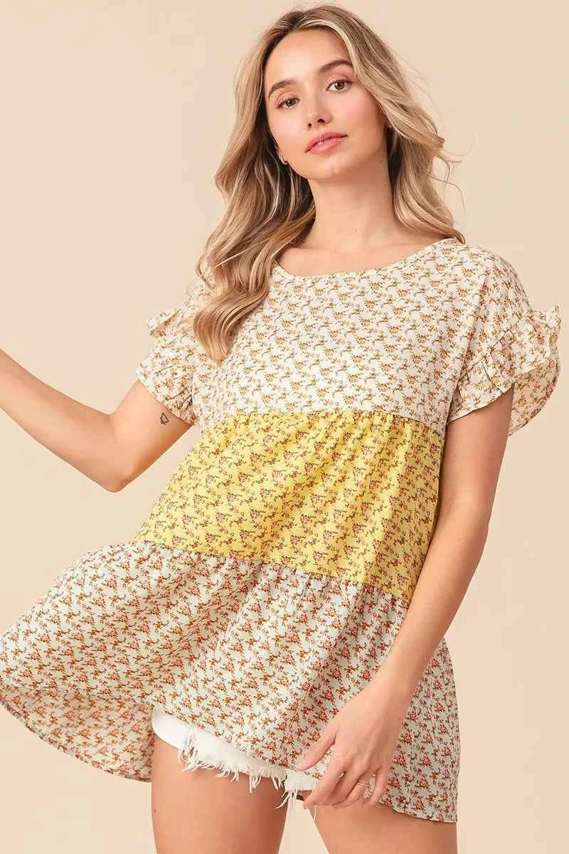 Flroal Printed Woven Color Block and Tiered Top df40c8145e8747a081582f165b6e786b-Max-Origin