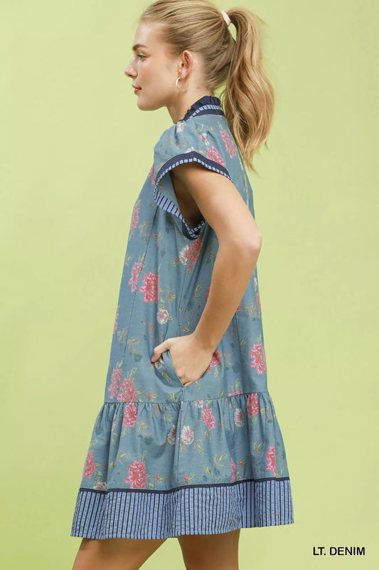 Floral Contrast Trim Ruffle Hem Mini Dress df45c063-50a1-4f1b-b880-f3ac07da0917-Max-Origin