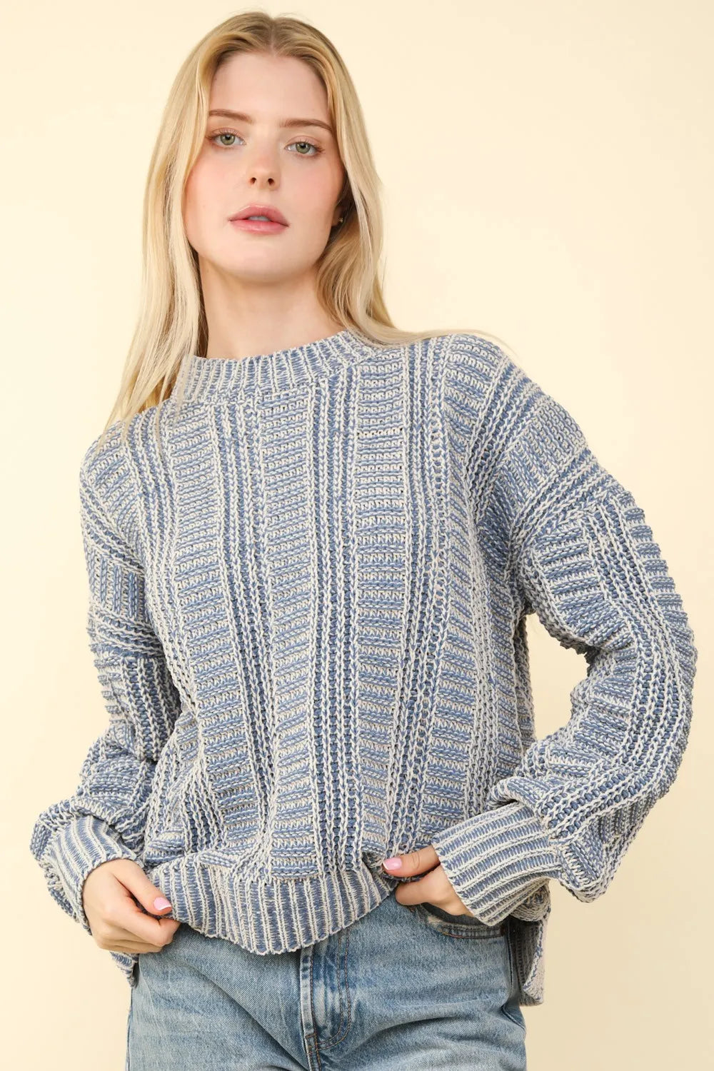 VERY J Two Tone Long Sleeve Sweater df4b8682-0b94-47ab-afce-98a14cd550c4-Max