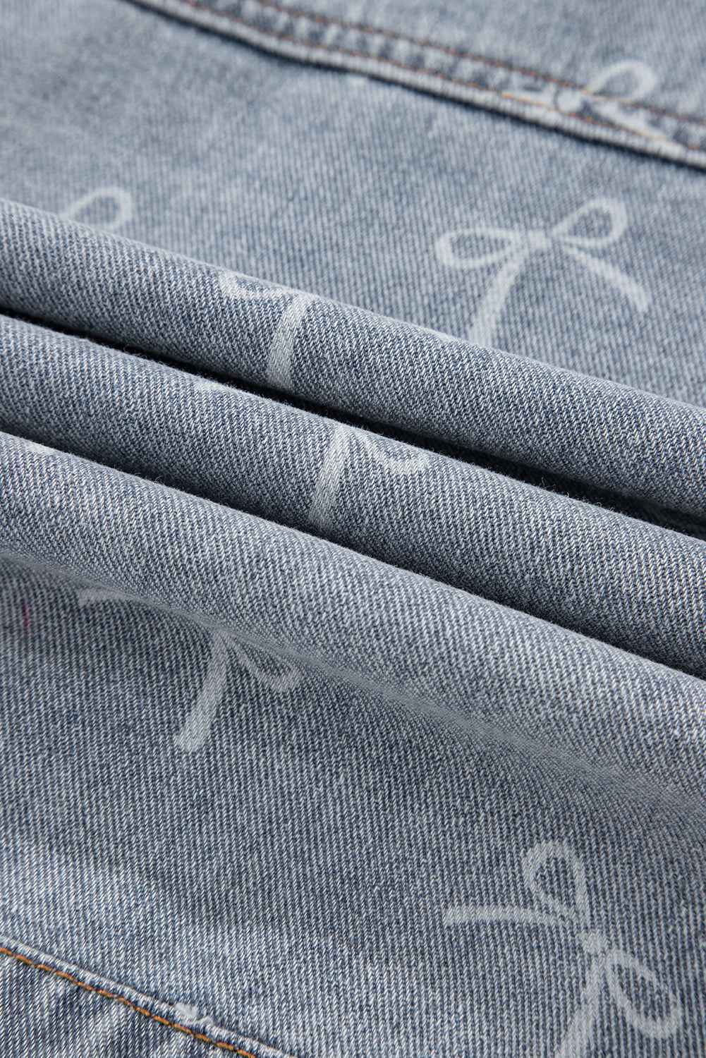 Sky Blue Bow Print Light Wash Raw Hem Denim Jacket df4d5e6cdf358347