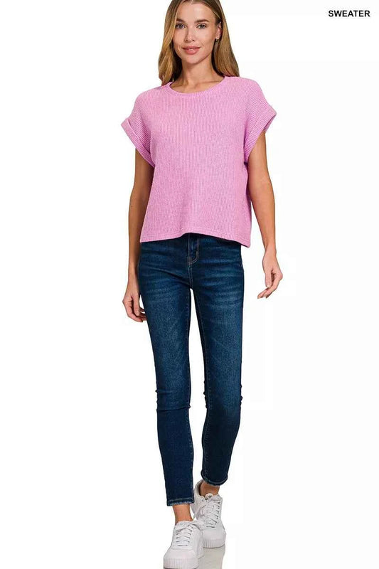Zenana Short Sleeve Crew Neck Sweater df61c01e-7fac-4121-a16a-812233d1082d-Max-Origin