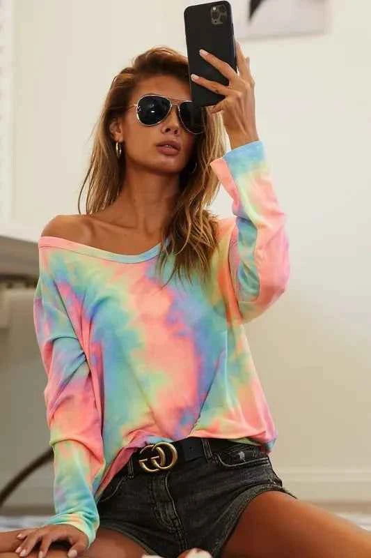 Tie Dye French Terry Long Sleeve Knit Top df623eff7bb54815a31f33e257bdbeb3-Max-Origin