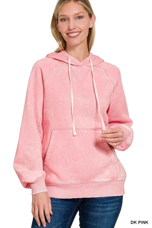 Acid Wash Fleece Hoodie with Kangaroo Pocket DK PINK df650c8931ae42d88ffab335cb166ea2-Max-Origin